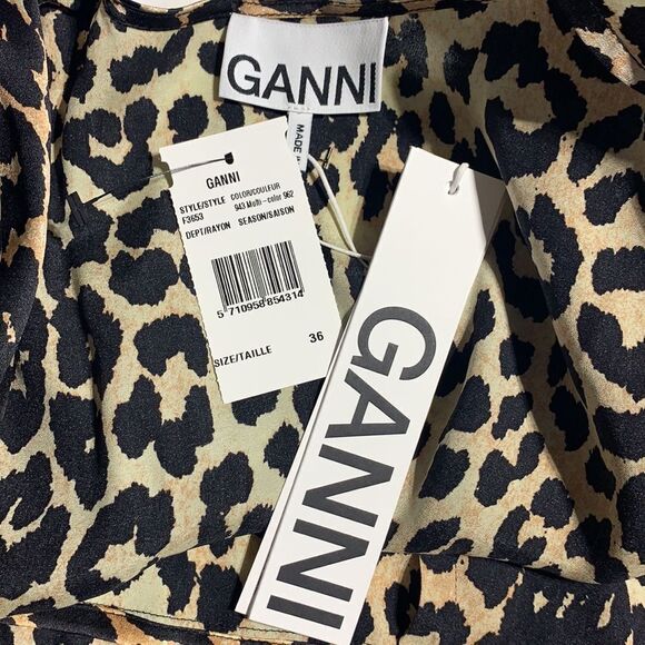 GANNI Stretch Silk Satin Leopard Wrap Dress, 4 - Picture 6 of 6